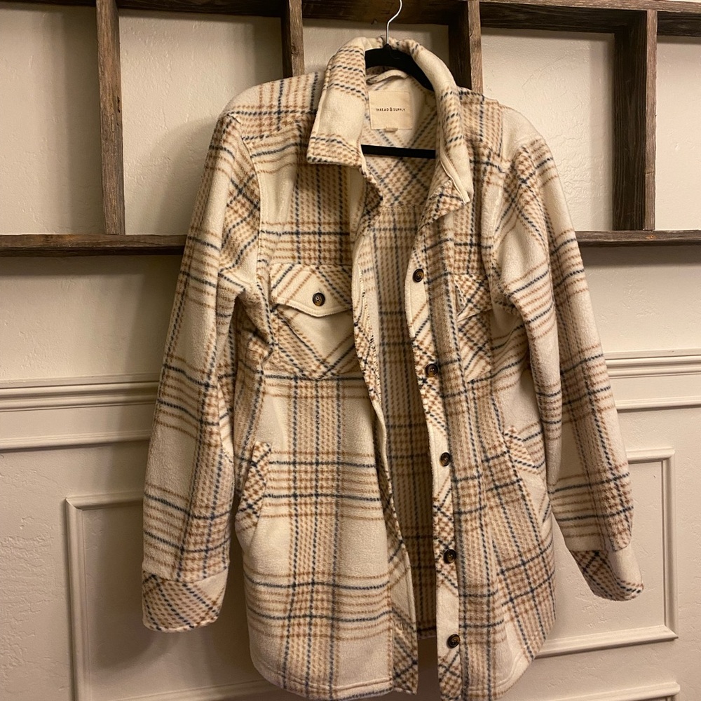Plaid Cream and Brown Women's Jacket